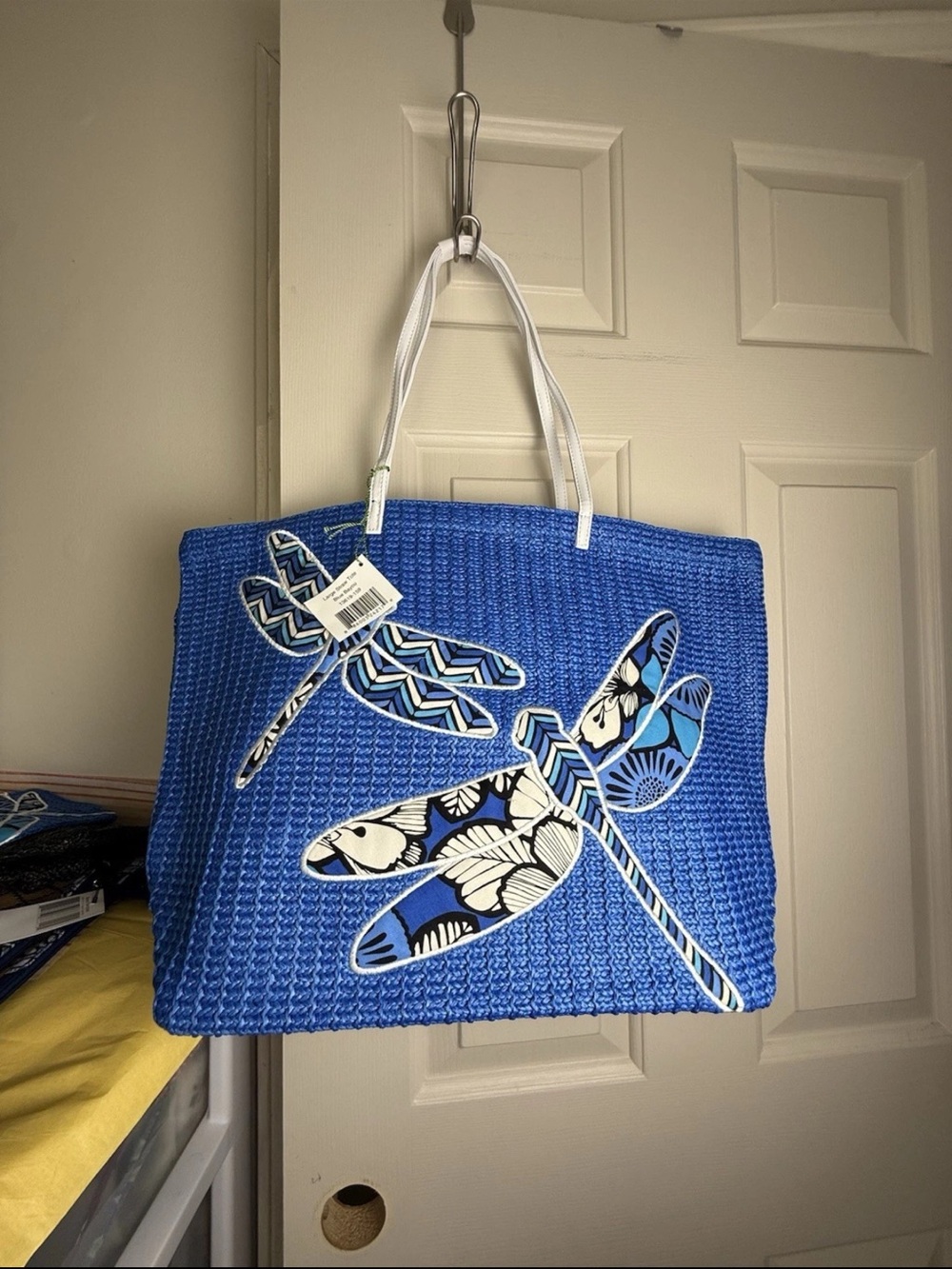 NWT Vera Bradley Blue Bayou Large Straw Tote Beach Tote Bag Retired Pattern Rare